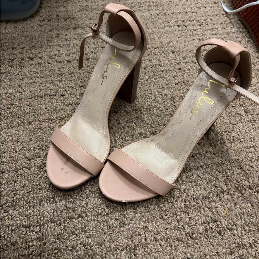 Lulu's Blush Ankle-Strap Block Heel Sandals